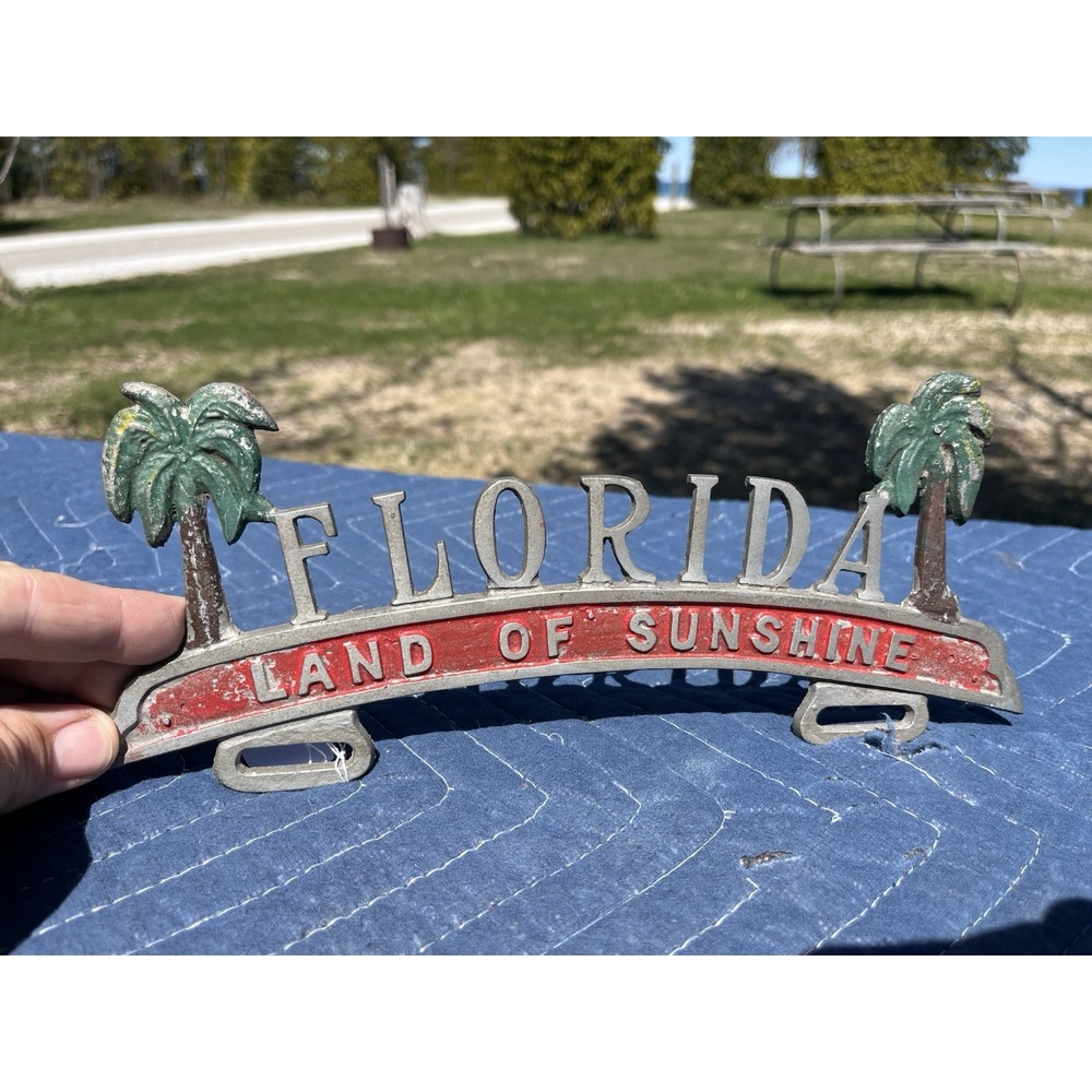Old Vintage Florida License Plate Topper with Palm Trees Original Paint
